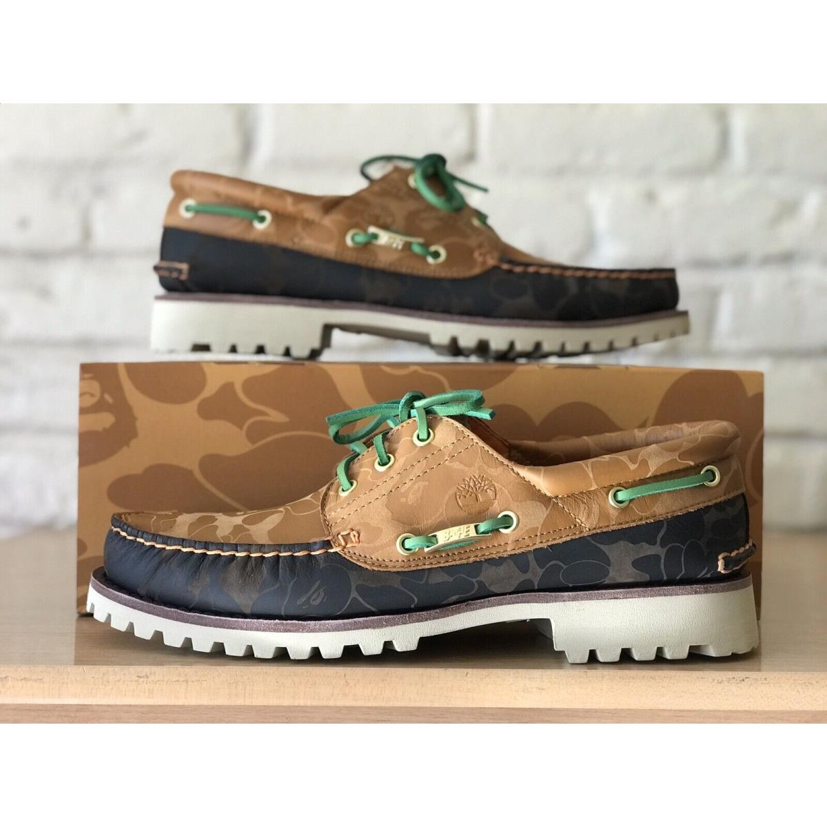 Bape x Timberland Bapesta 3 Eye Classic Hand Stitch Boat Shoes Men Size 11.5