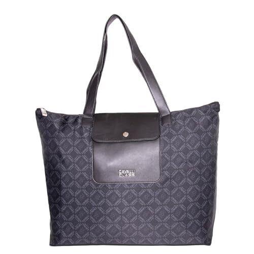 Cavalli Class Women`s Large Tote Handbag Printed Black