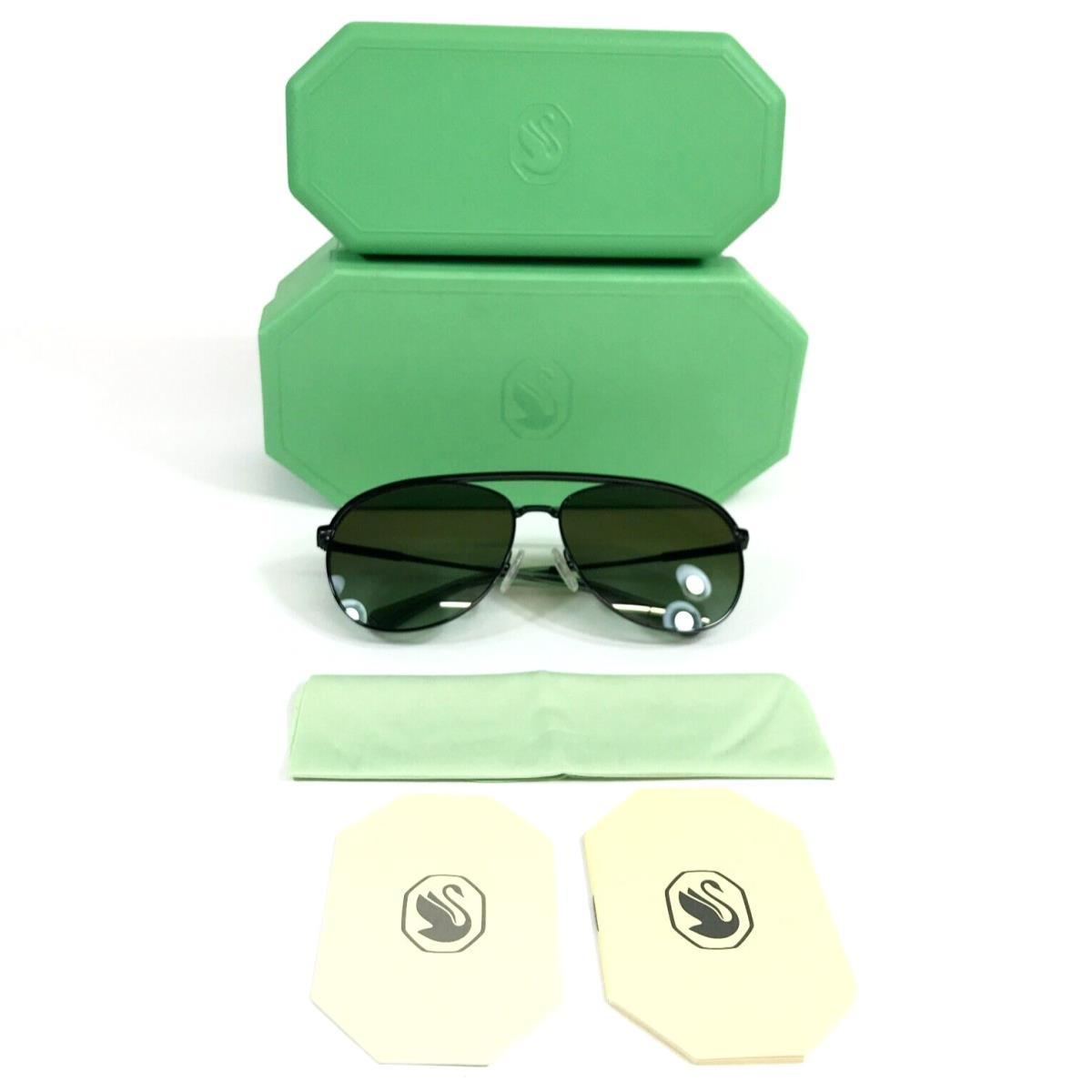 Swarovski Sunglasses SK7005 4010E8 Black Green Aviators w/ Green Gradient Lenses