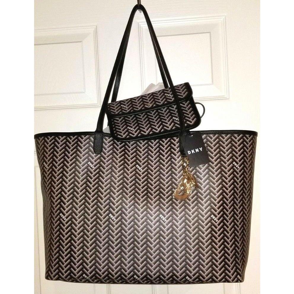 Dkny Gemma Zig-zag R92ADD37 Pvc Bgd Black/brown/grey LG Tote with a Wallet