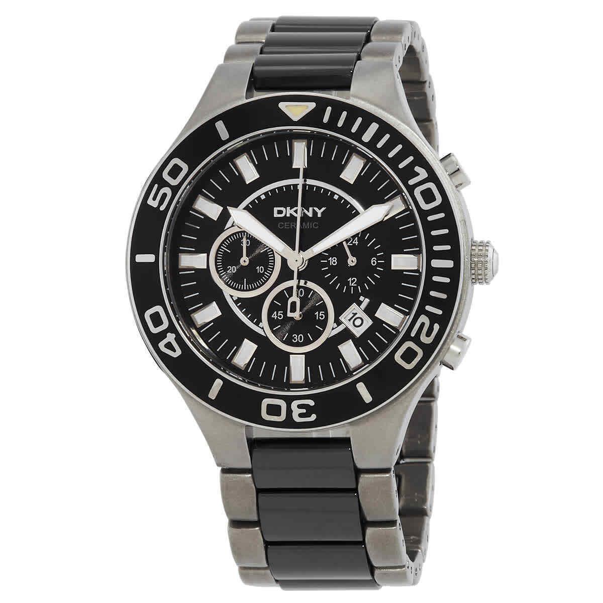 Dkny Chrongraph Black Dial Stainless Steel and Ceramic Men`s Watch NY1489