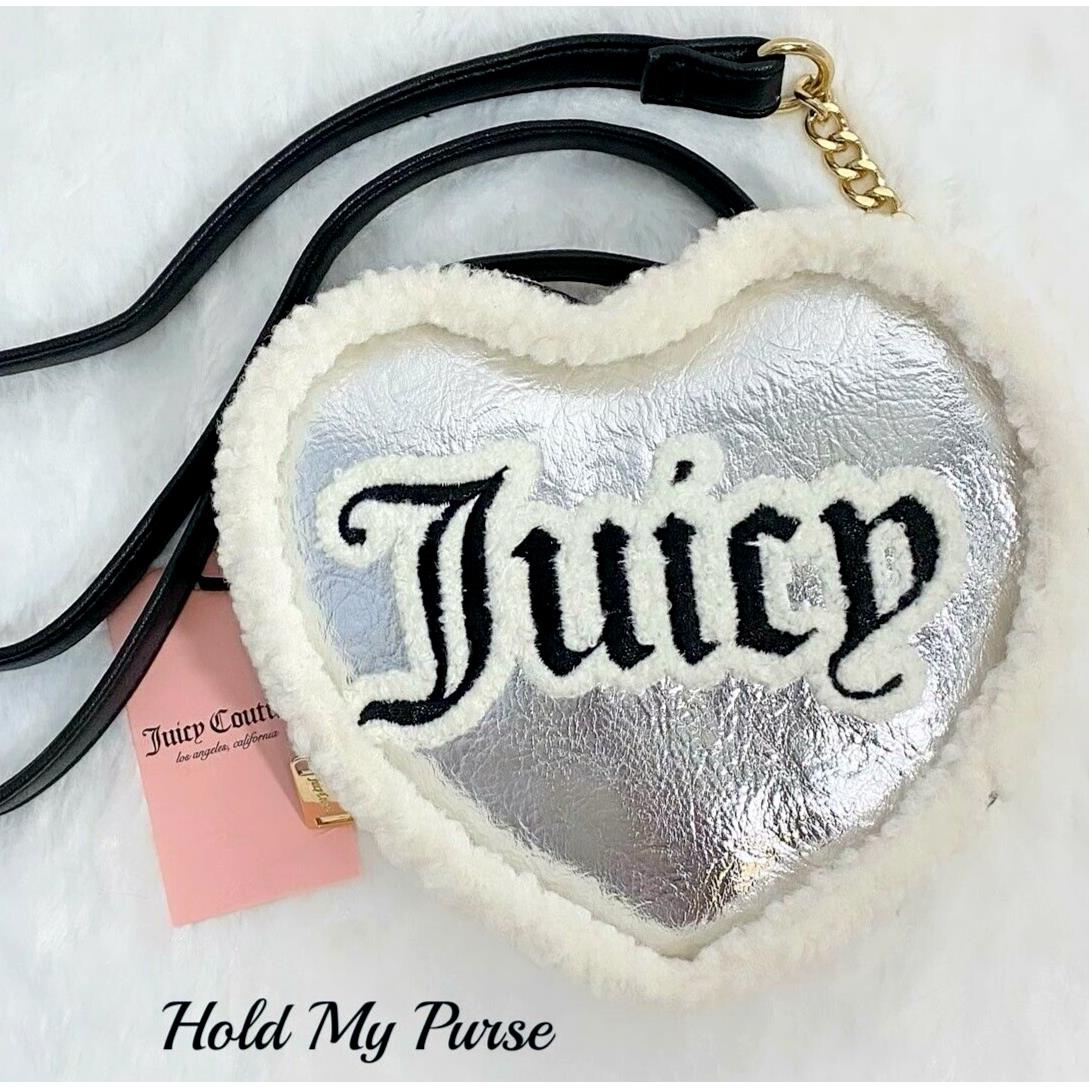 Juicy Couture Silver Black Sheer Genius Iridescent Metallic Heart Shape Bag