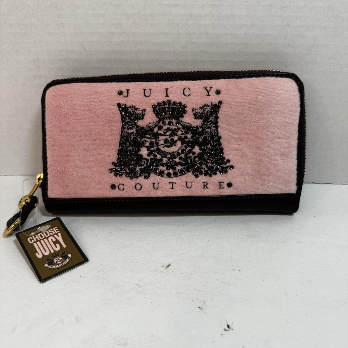 Vintage Y2K Juicy Couture Velvet Scotty Dog Wallet Embellished Pink Brown