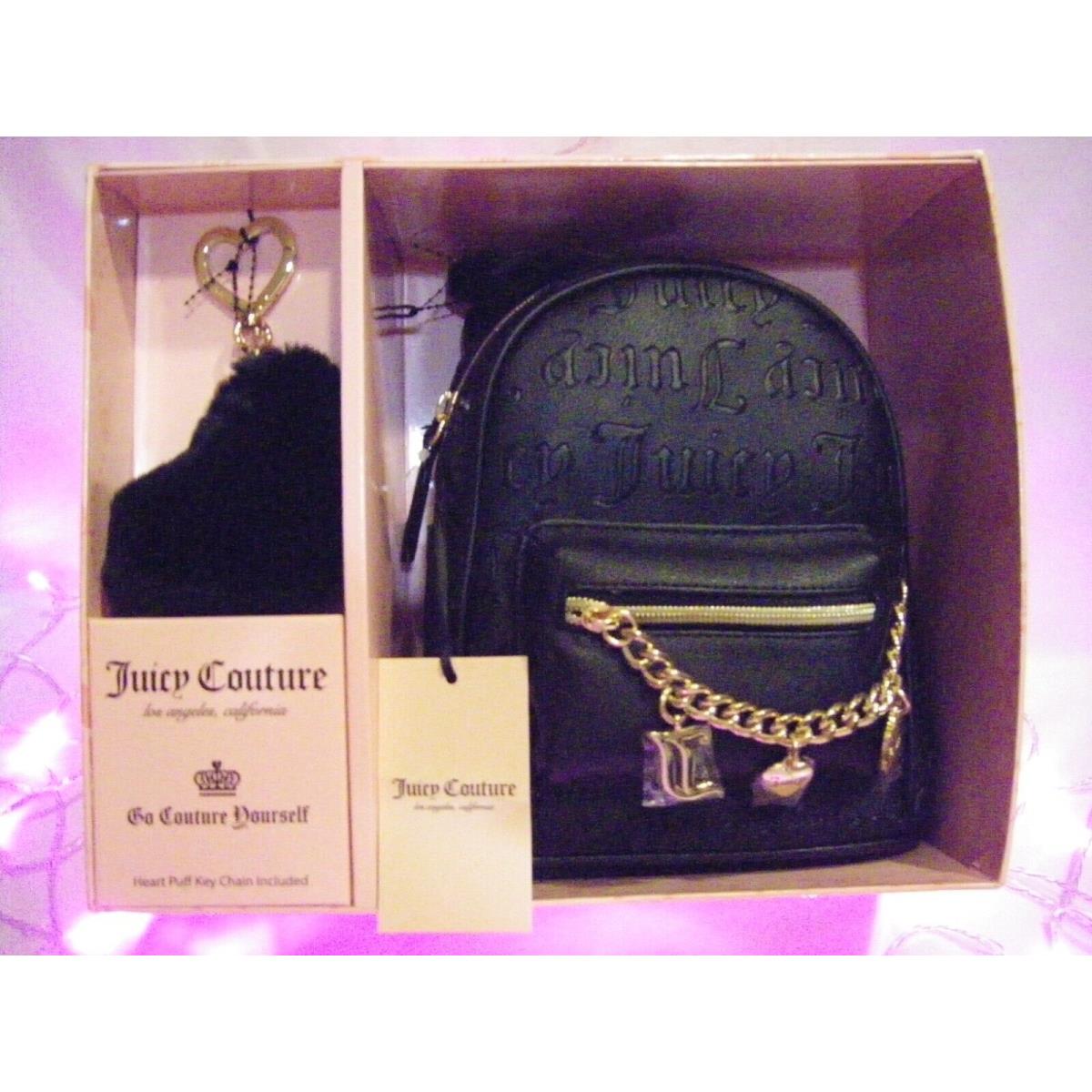 Juicy Couture Deboss Black Mini Backpack Fur Heart Keychaed Gift