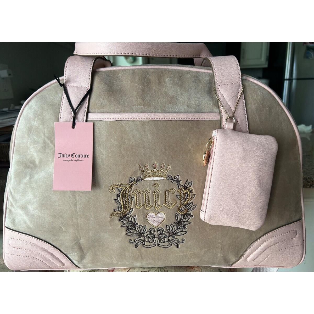 Juicy Couture Heritage Velour Weekender Bag in Cafe/pink