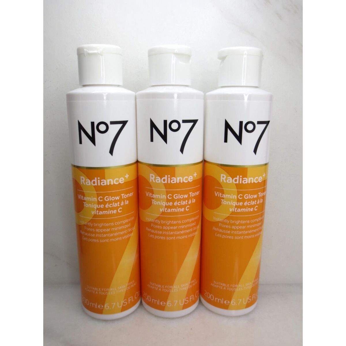 No7 Radiance+ Vitamin C Glow Toner 6.7 OZ Nwob Lot OF 3