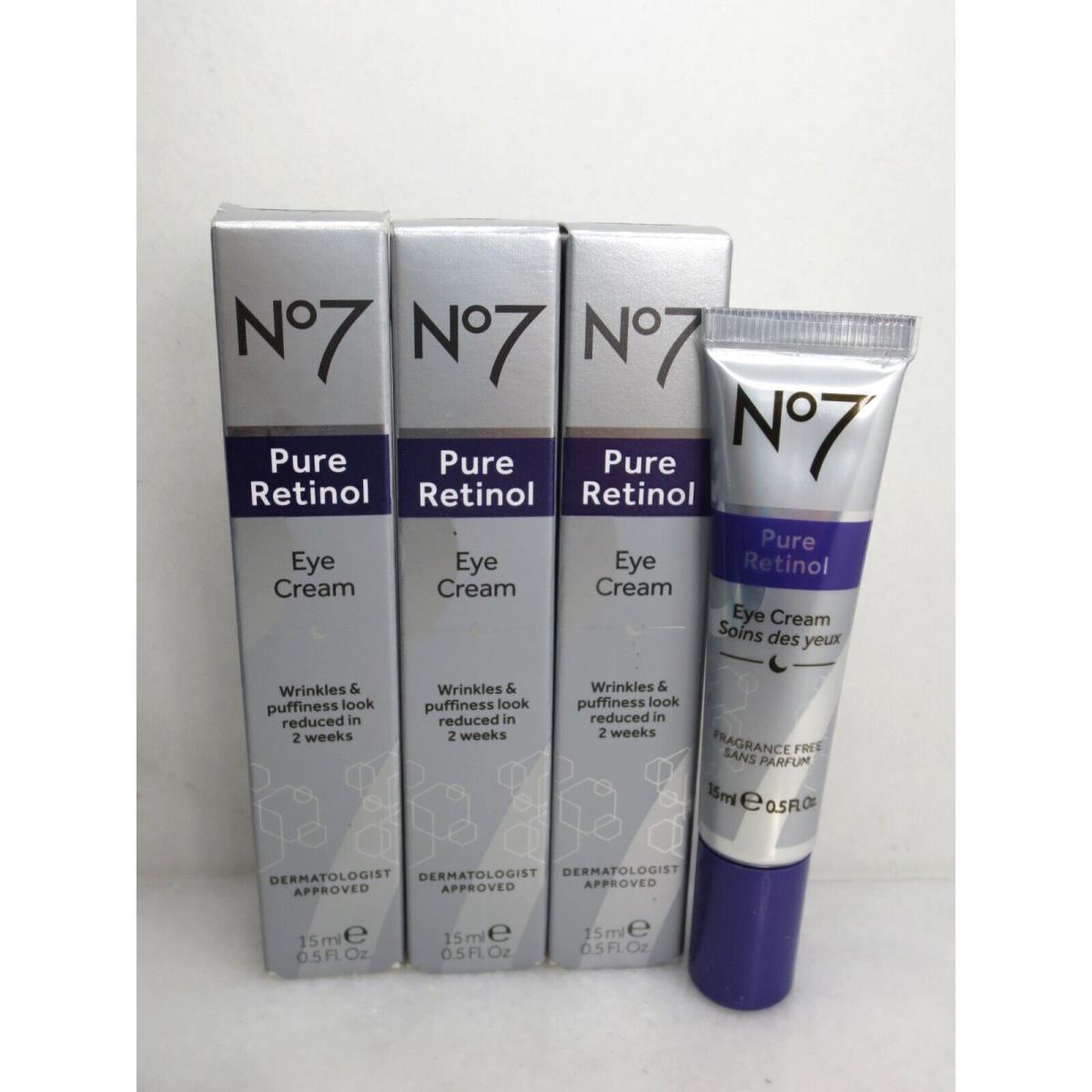 No7 Pure Retinol Eye Cream Wrinkles Puffiness Look 0.5 OZ Boxed Lot OF 3