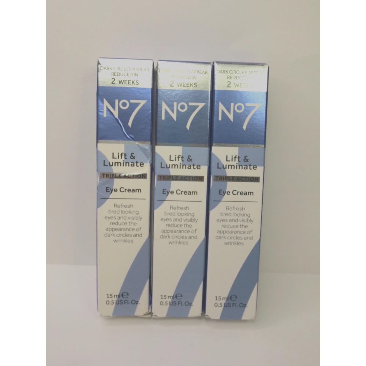 No7 Lift Luminate Triple Action Eye Cream 0.5 OZ Boxed Lot OF 3