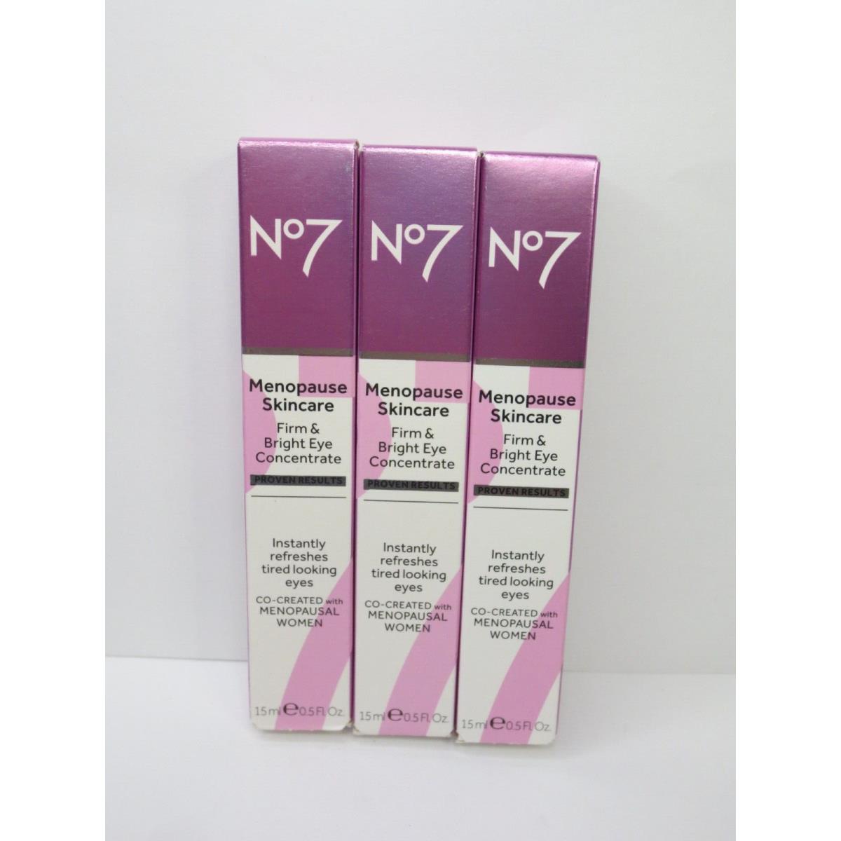 No7 Meopause Skincare Firm Eye Concentrate 0.5 OZ Boxed Lot OF 3