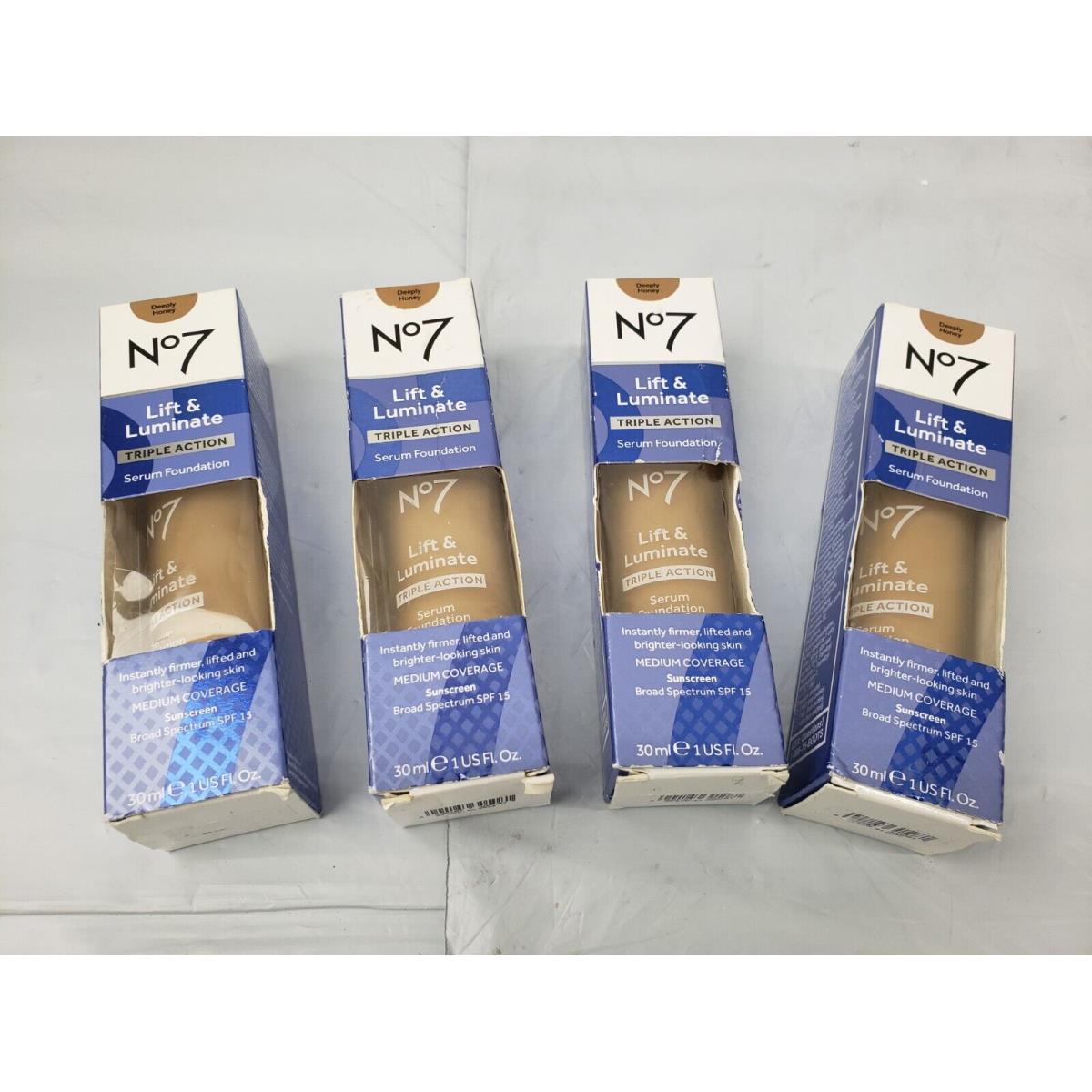 Lot of 4 No7 Lift Luminate Triple Action Serum Foundation - Deeply Honey