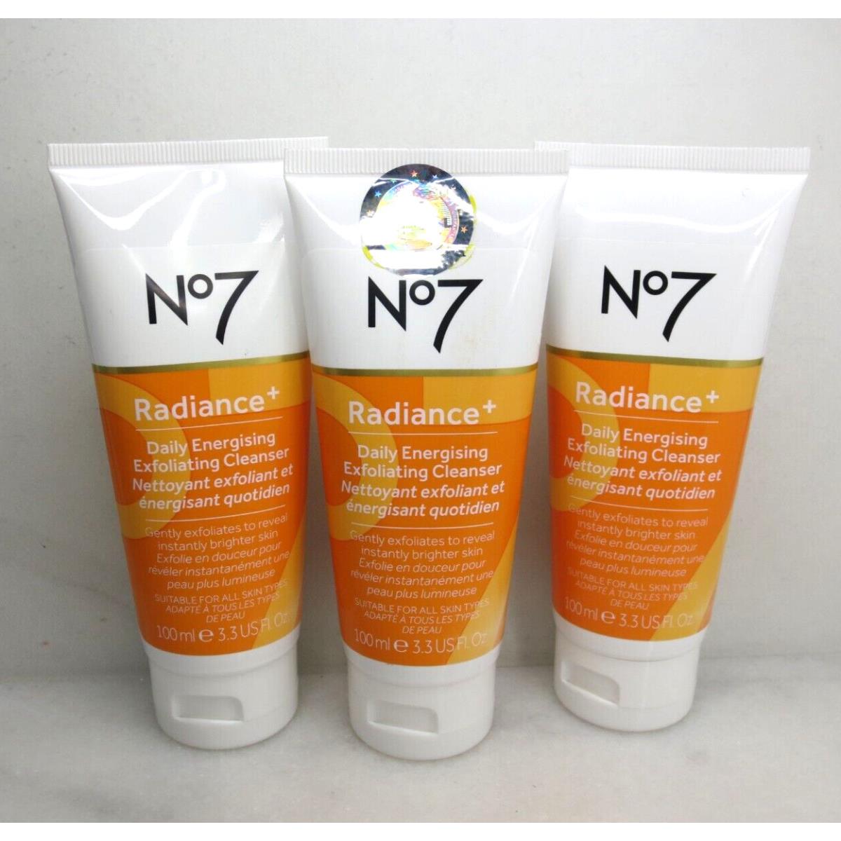 No7 Radiance+ Daily Energising Exfoliating Cleanser 3.3 OZ Nwob Lot OF 3