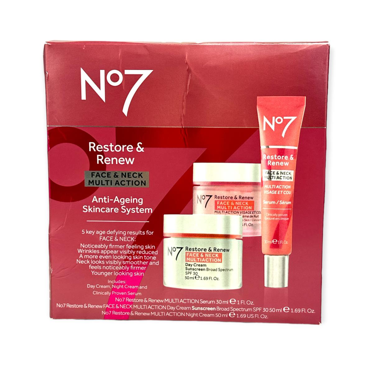 No7 Restore Renew Face Neck Multi Action Anti-ageing Skincare System 3Pieces