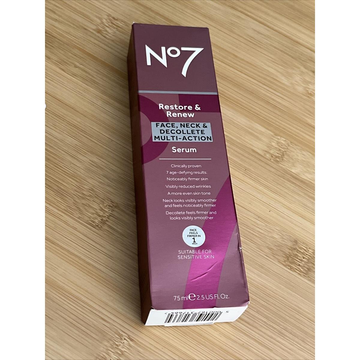 No7 Restore Renew Serum 75ml./2.5 Fl. OZ Face Neck Can BE 4 Sensitive Skin LG