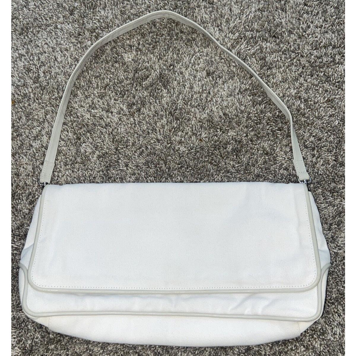 Dries Van Noten Canvas Suede Leather Handle Trim White Handbag Purse