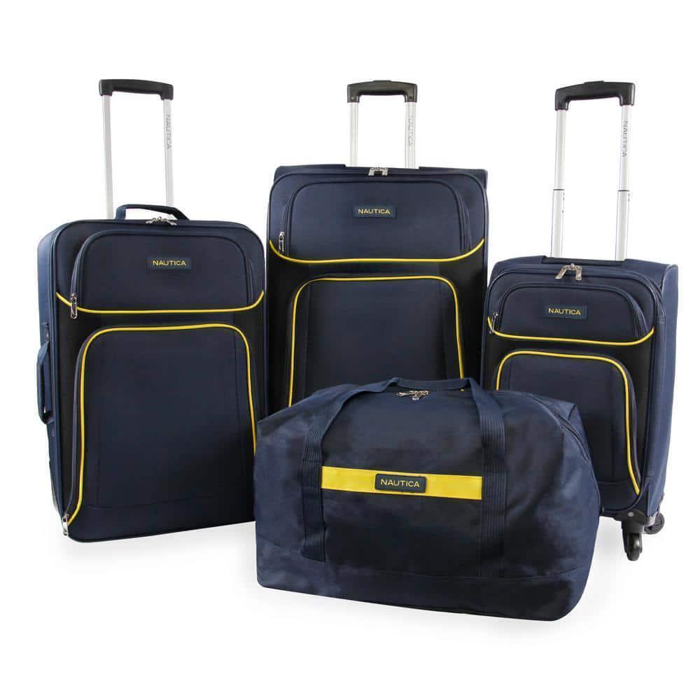 Nautica Luggage Set Softside W/adjustable Strap Lightweight Navy/yellow 4-pcs