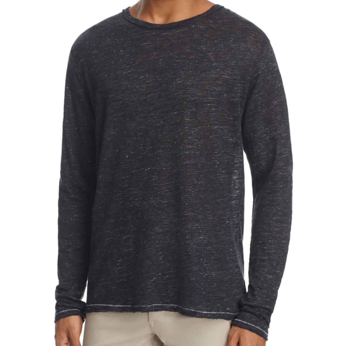 Rag Bone Owen Mens Heather LS Linen Crewneck T-shirt 2XLarge Black