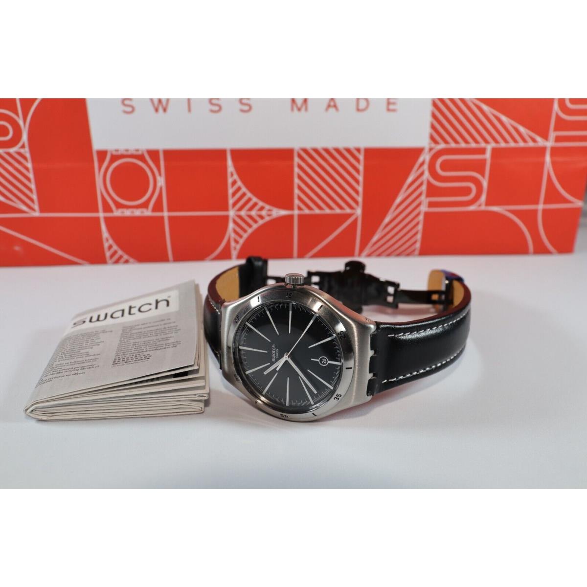 Swiss Swatch Watch Irony Big Classic Lonely YWS409 Date Black Clapstrap