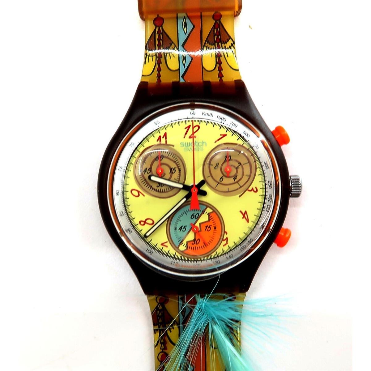 Swatch Chrono Watch Dancing Feathers SCO100 with Case Papers 1994 Battery