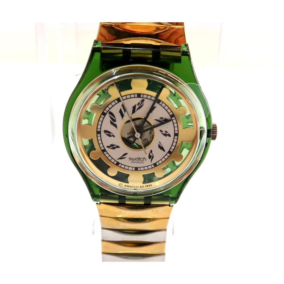 Swatch Flex Watch Green Shine GG131 Old Stock with Case Papers 1994 Gents