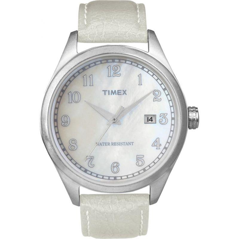 Timex White Leather White Mop Dial with Date WATCH-T2N409-NEW Tag