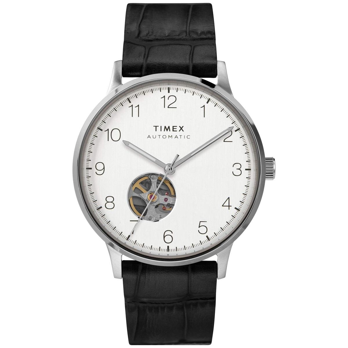 Timex Waterbury Automatic 40mm Sst Case Silver Dial Black Croco-pattern Strap