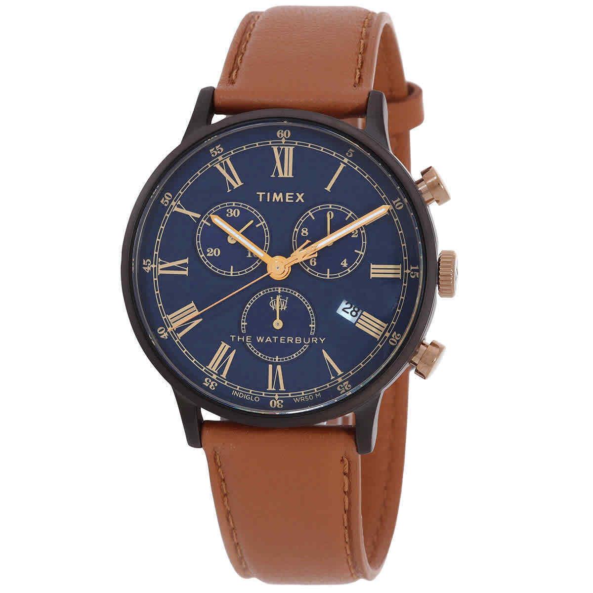 Timex Waterbury Classic Quartz Blue Dial Men`s Watch TW2U88200 - Dial: Blue, Band: Brown, Bezel: Black