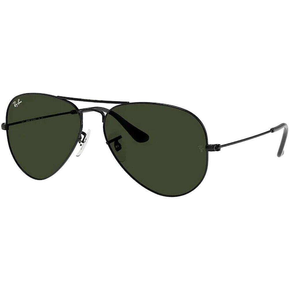 Ray-ban Aviator Men`s Sunglasses Large Metal Black G-15 Green Crystal