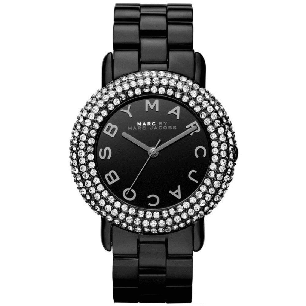 Marc Jacobs Marci Black Tone Crystals S/ Steel Link Bracelet Watch MBM3193