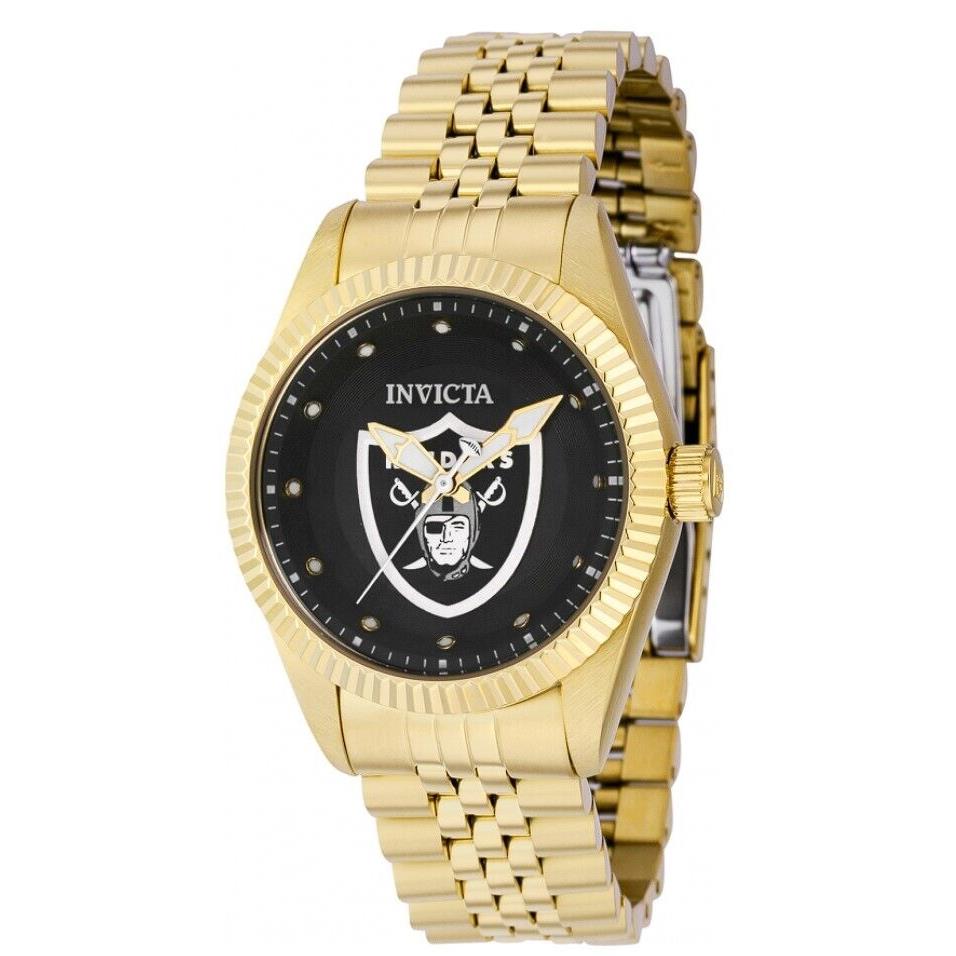 Invicta Nfl Las Vegas Raiders Lady Women`s 36mm Gold Stainless Watch 42533