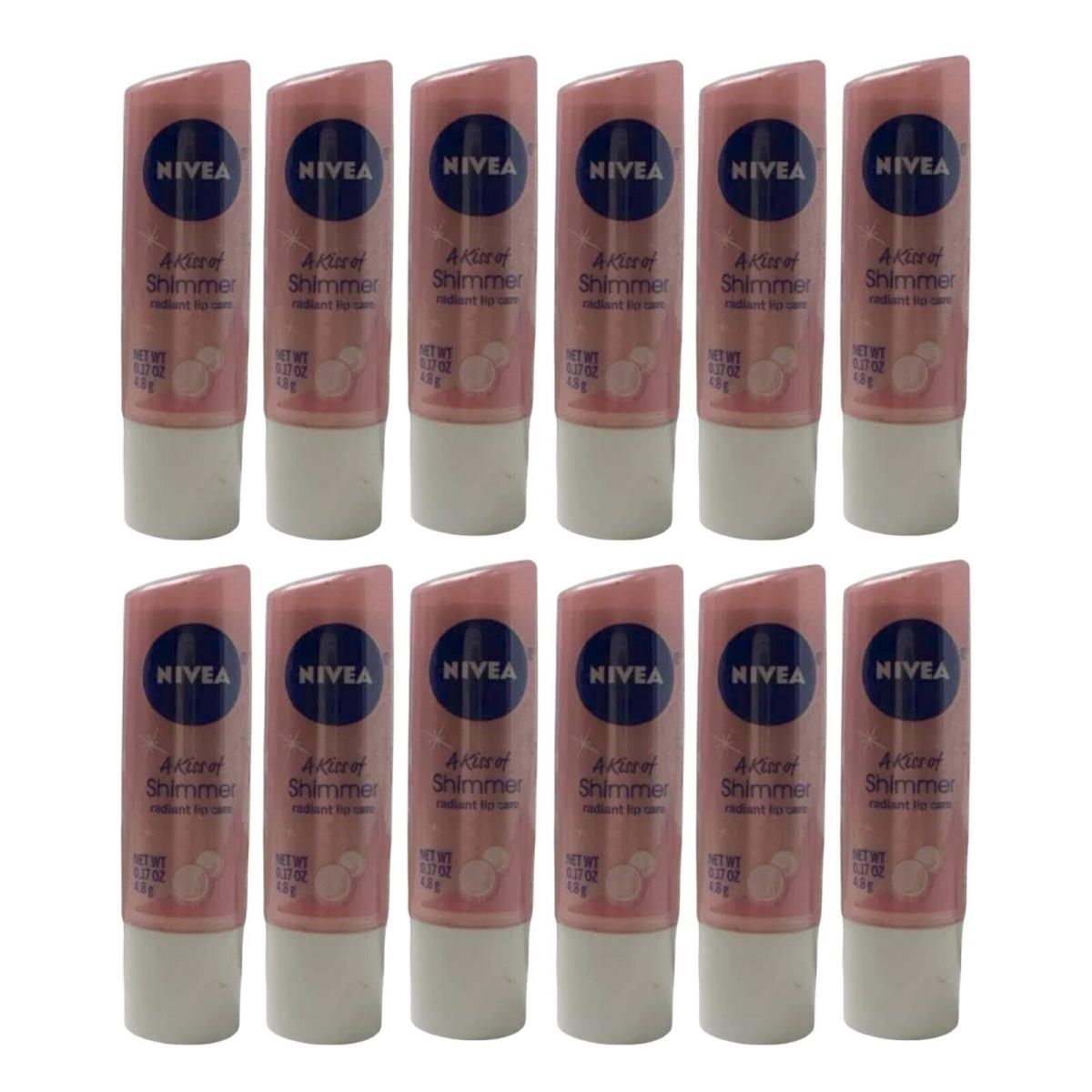 12 Pk Nivea A Kiss Of Shimmer Radiant Lip Care 0.17 oz Pearl Silk Tinted Germany