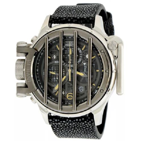 Invicta Vintage Crossbar Mens 52mm Gunmetal Leather Chronograph Watch 33280 Rare