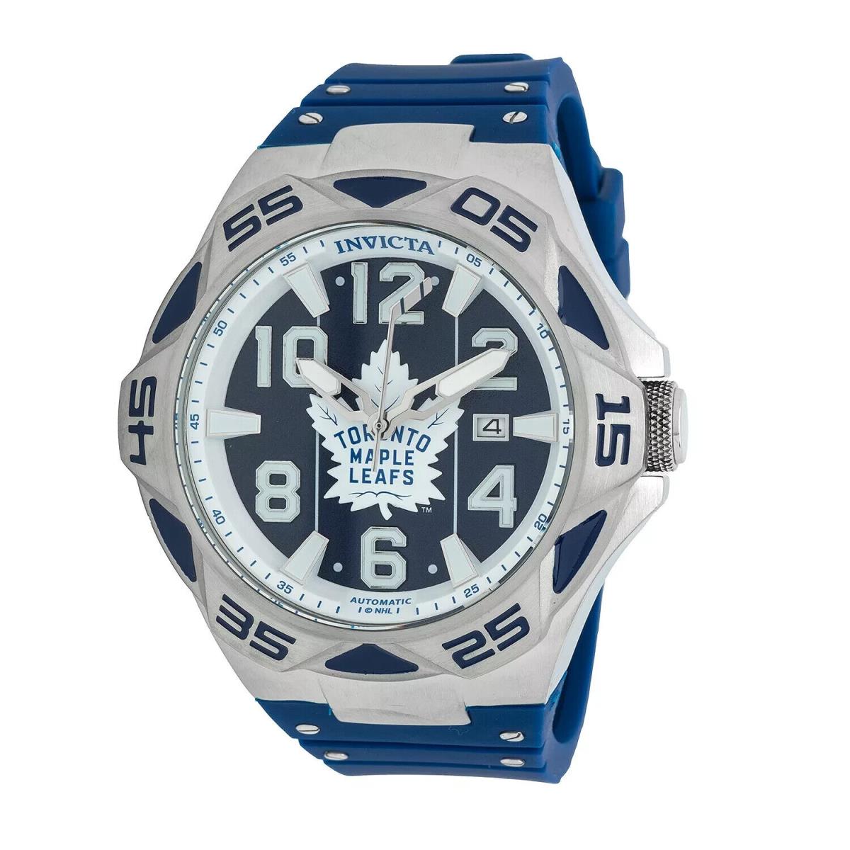 Invicta Nhl Toronto Maple Leafs 52mm Pro Diver Automatic Men`s Watch 42277 - Dial: Blue, Silver, Band: Blue, Bezel: Blue, Silver