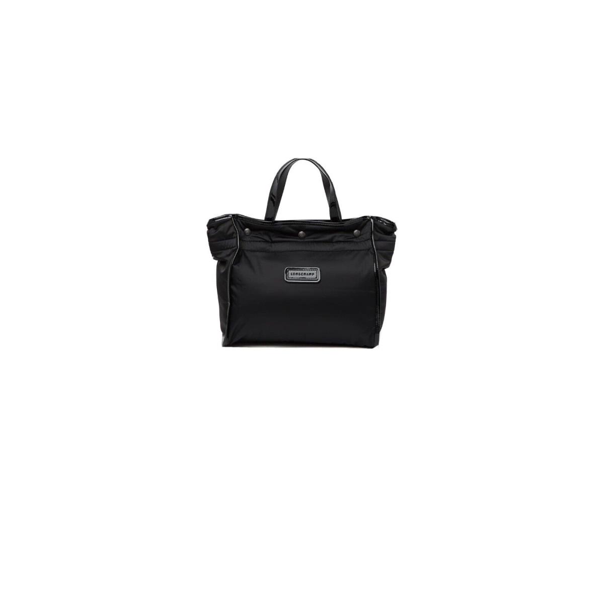 Longchamp Tweedy Plum Leather Trimmed Small Tote Black