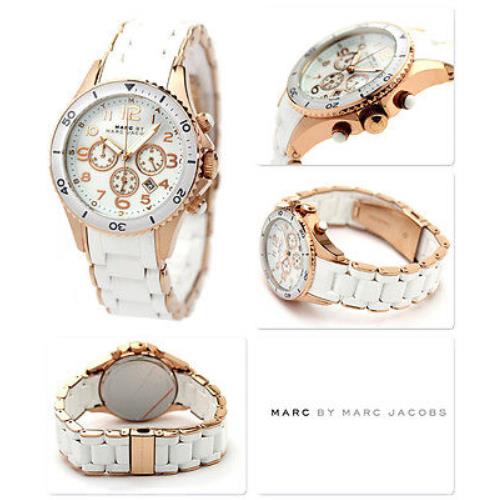 Marc Jacobs Rock Pelly Rose Gold Tone White Silicone Wrapped WATCH-MBM2547 - Dial: Rose Gold, Band: Rose Gold,WHITE