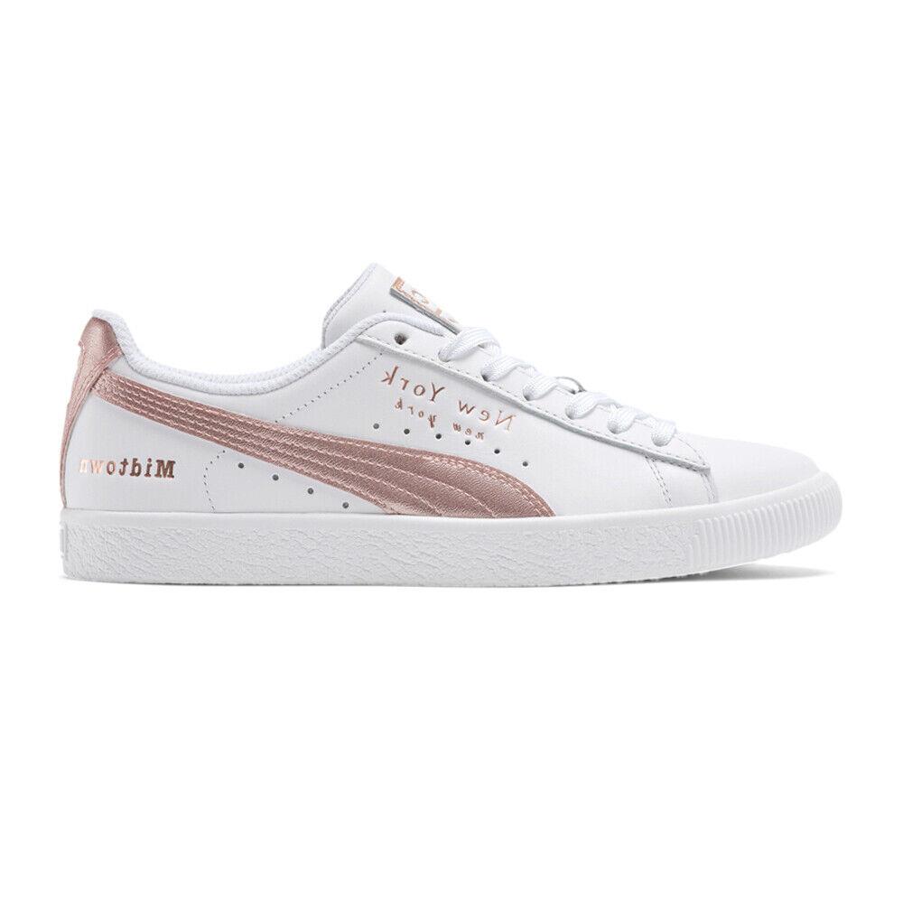 Puma Clyde Nyc Flagship Lace Up Womens Pink White Sneakers Casual Shoes 372311 - Pink, White