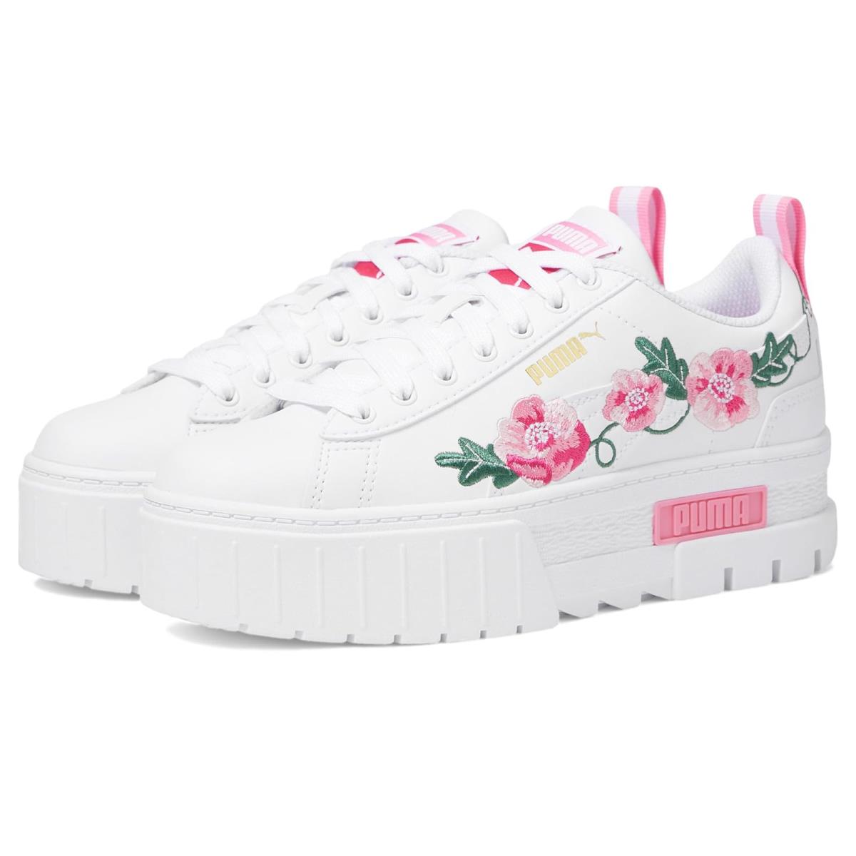 Children Unisex Shoes Puma Kids Mayze Embroidery Big Kid - Puma White/Fast Pink/Vine