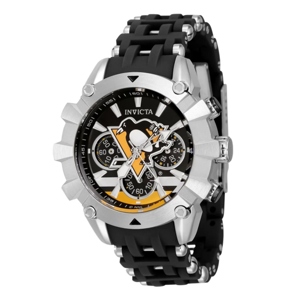 Invicta Nhl Pittsburgh Penguins Sea Spider 42mm Chronograph Limited Ed 43434 - Dial: Black, Yellow, Band: Black, Bezel: Silver