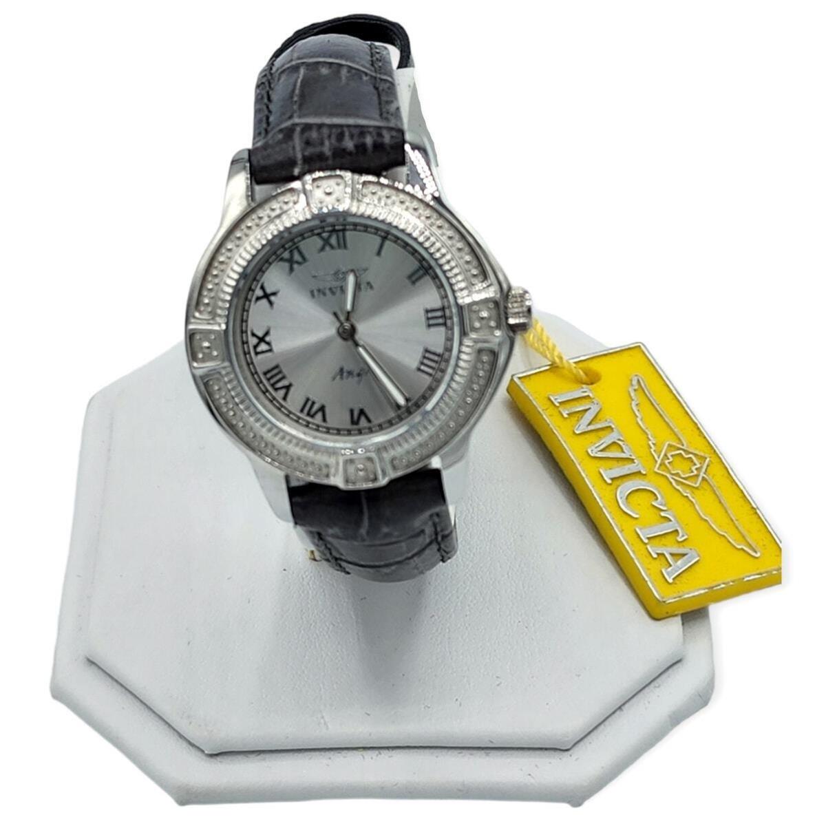 Invicta Angel Watch 15083 Gray Leather Band with Diamond Accent Bezel Womens