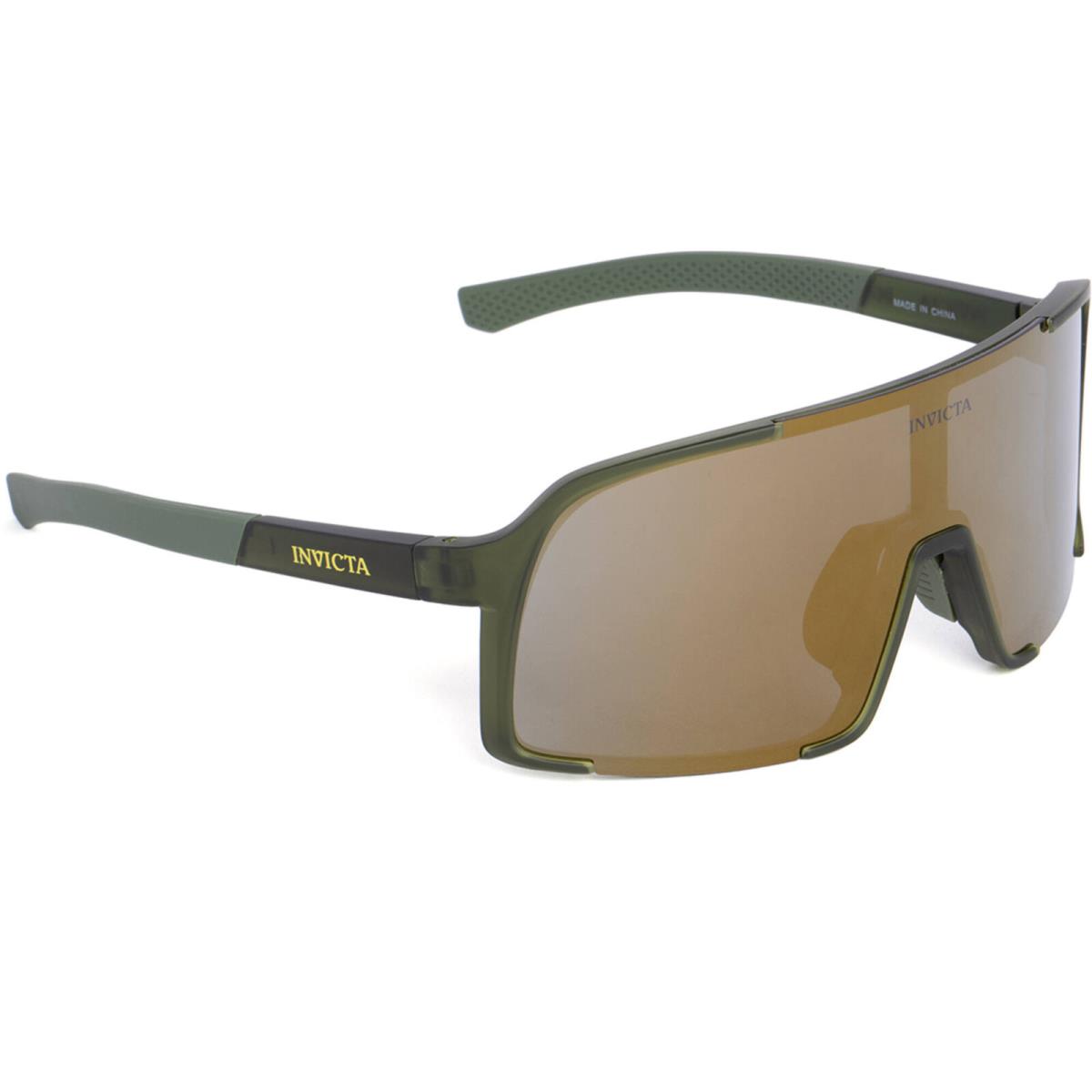 Invicta Unisex Sunglasses Green TR90 Shield Full Rim Frame Gold Lens IEW053-03