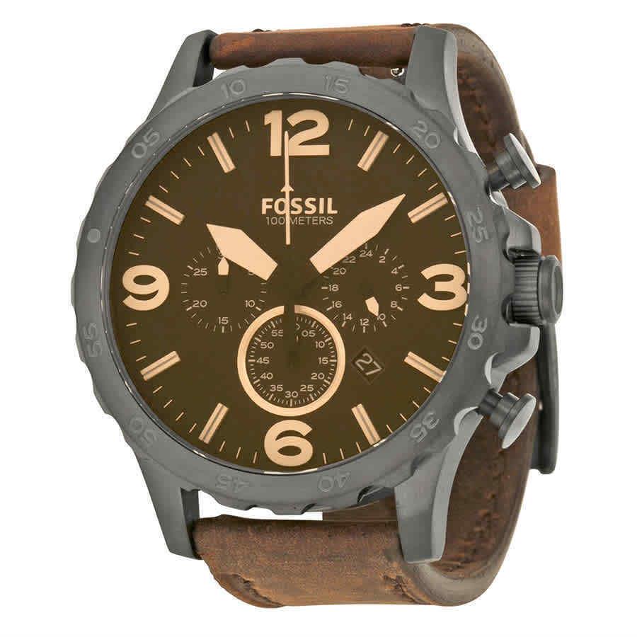 Fossil Nate Chronograph Brown Dial Brown Leather Men`s Watch JR1487