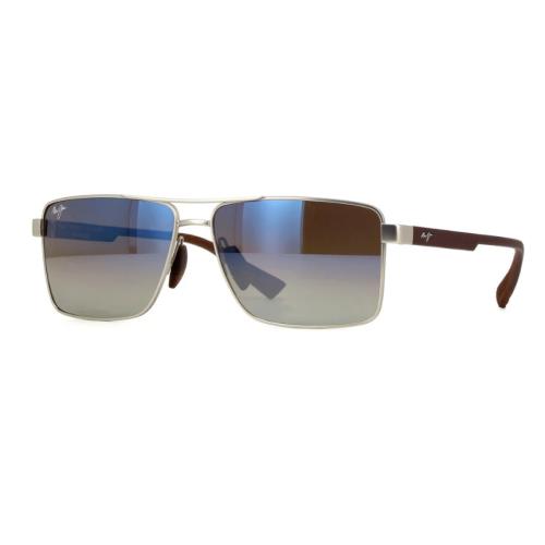 Maui Jim Piha Polarized Sunglasses DBS621-17 Matte Silver Brown Blue Dual Mirror