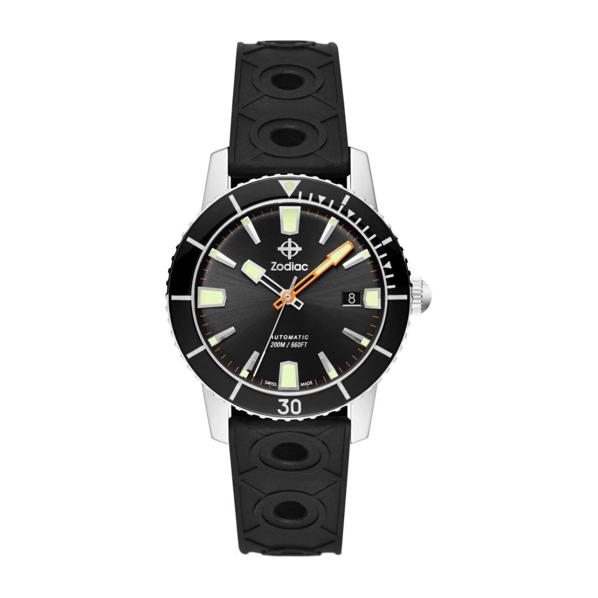 Zodiac Super Sea Wolf 53 Compression Auto Black Dial Black Rubber Watch ZO9256