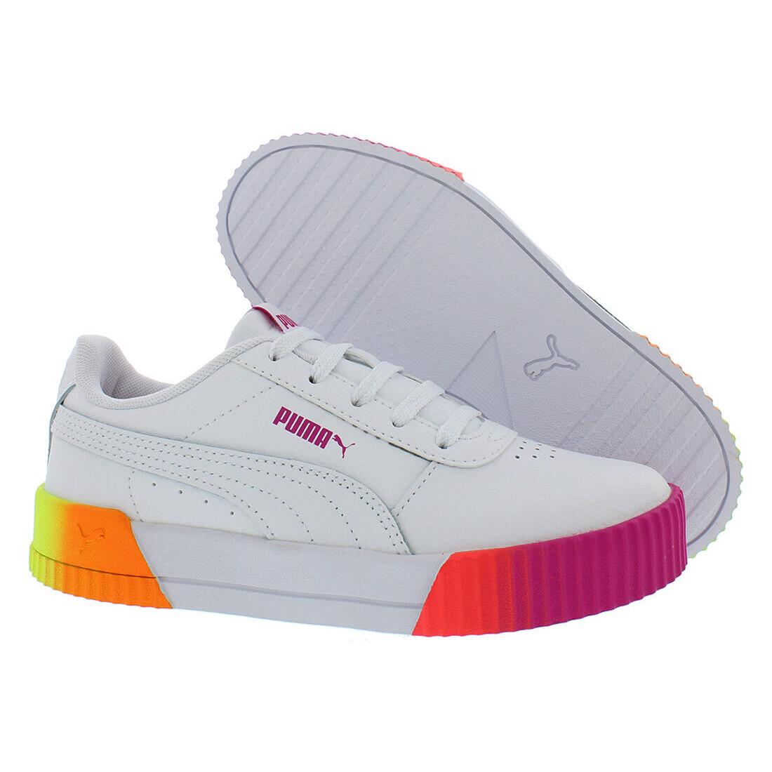 Puma Carina Neon Fade Girls Shoes Size 11.5 Color: White/pink - White/Pink, Main: White