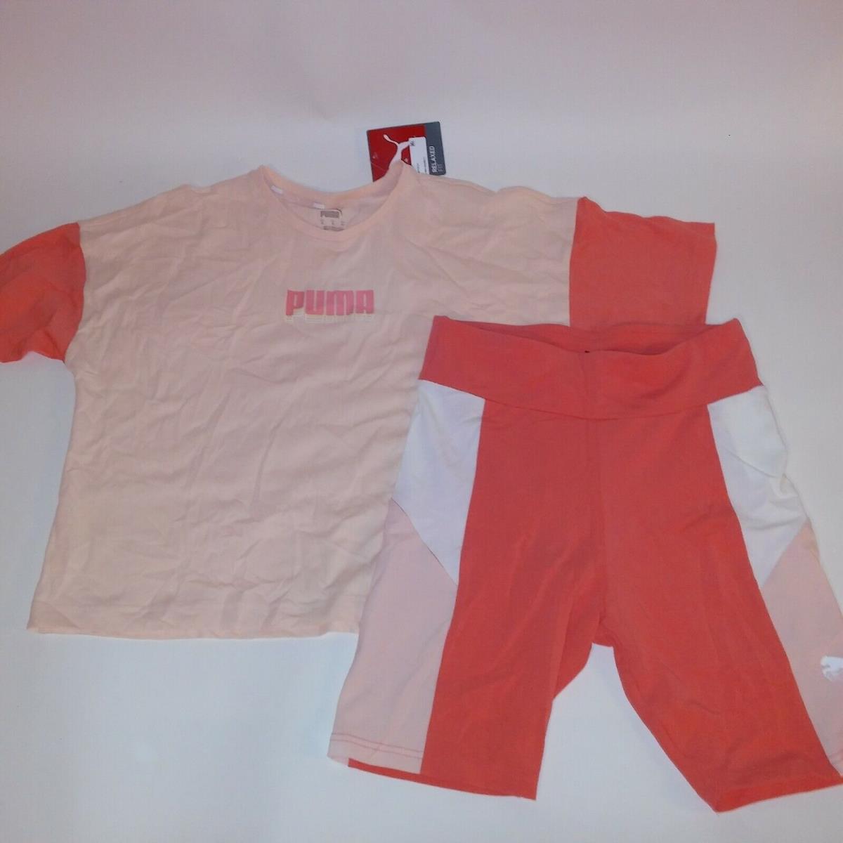 Puma Outfit Small Bottom Medium Crop Top Orange Biker Shorts