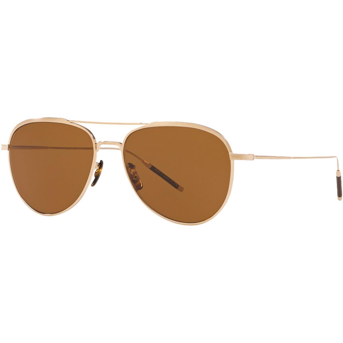 Oliver Peoples TK-3 Small Fit Aviator Titanium Sunglasses OV1276ST Made in Japan Brushed Gold-Tone/Brown (531153 53)