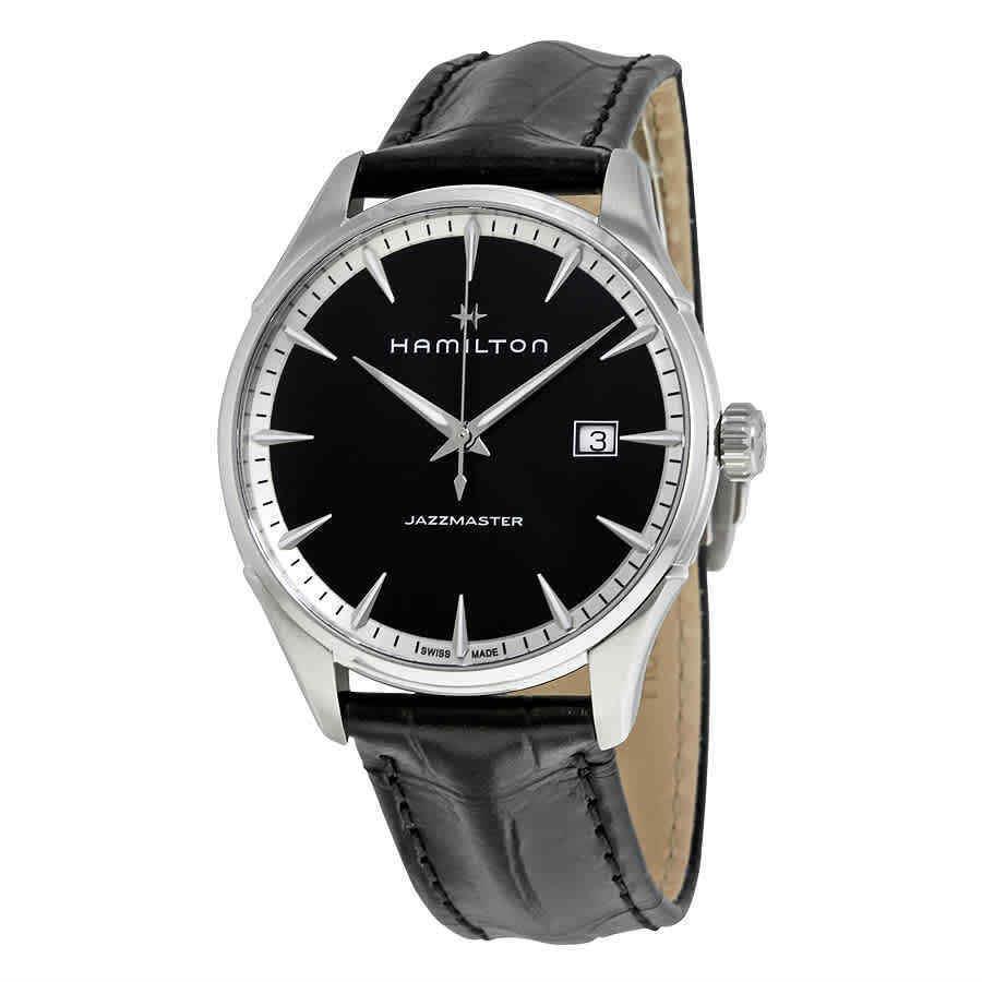 Hamilton Jazzmaster Black Dial Men`s Leather Watch H32451731 - Dial: Black, Band: Black, Bezel: Silver