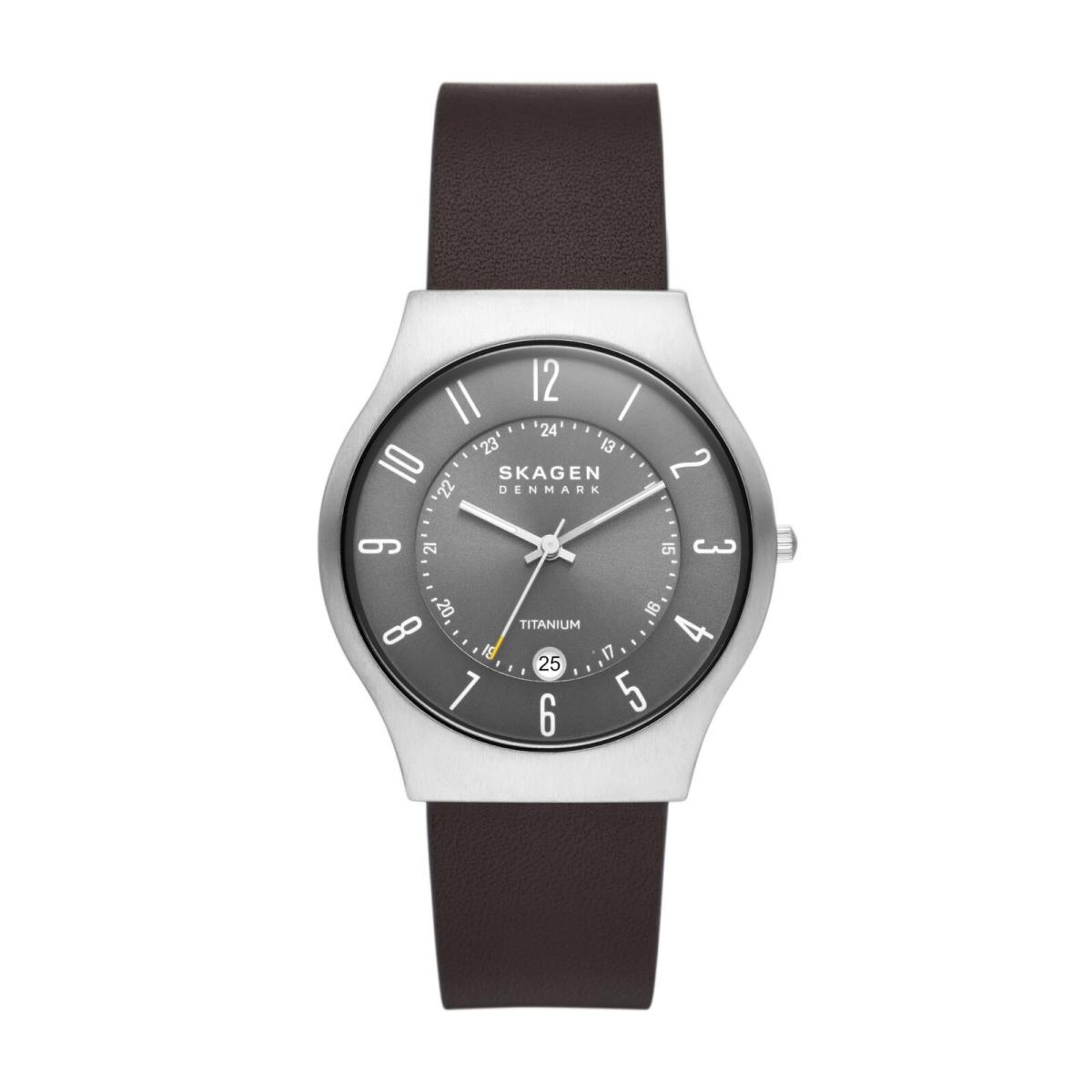 Skagen Men Sundby Three-hdate Silver-tone Espresso Brown Leather Bwatch SKW6909