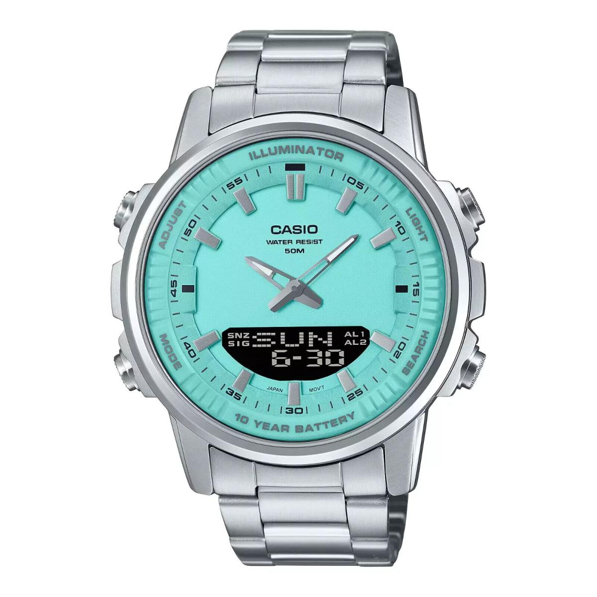 Casio AMW-880D-2A2V Analog-digital Turqoise Dial Stainless Steel Men`s Watch