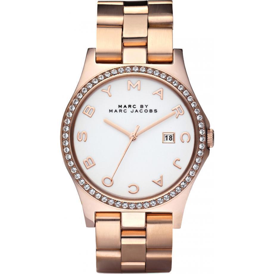 Marc Jacobs Henry Rose Gold Tone Crystals S/steel Bracelet Watch MBM3079