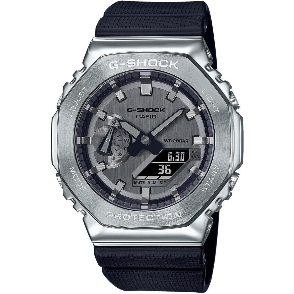 Casio G-shock Analog-digital GM2100-1A Silver Stainless Steel Bezel Black Watch